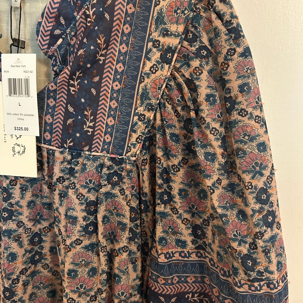NWT: Sea Floral Cotton Blouse with subtle metallic details size L - Picture 3 of 7